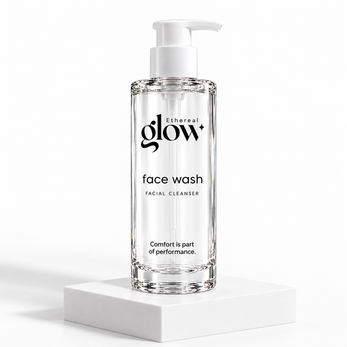 Ethereal glow Face Wash packaging concept on a white studio plinth.